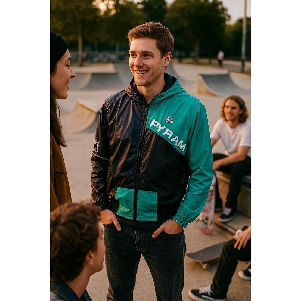 Black Pyramid XL Digital Audio Colorblock Green Blue Jacket Streetwear Unisex